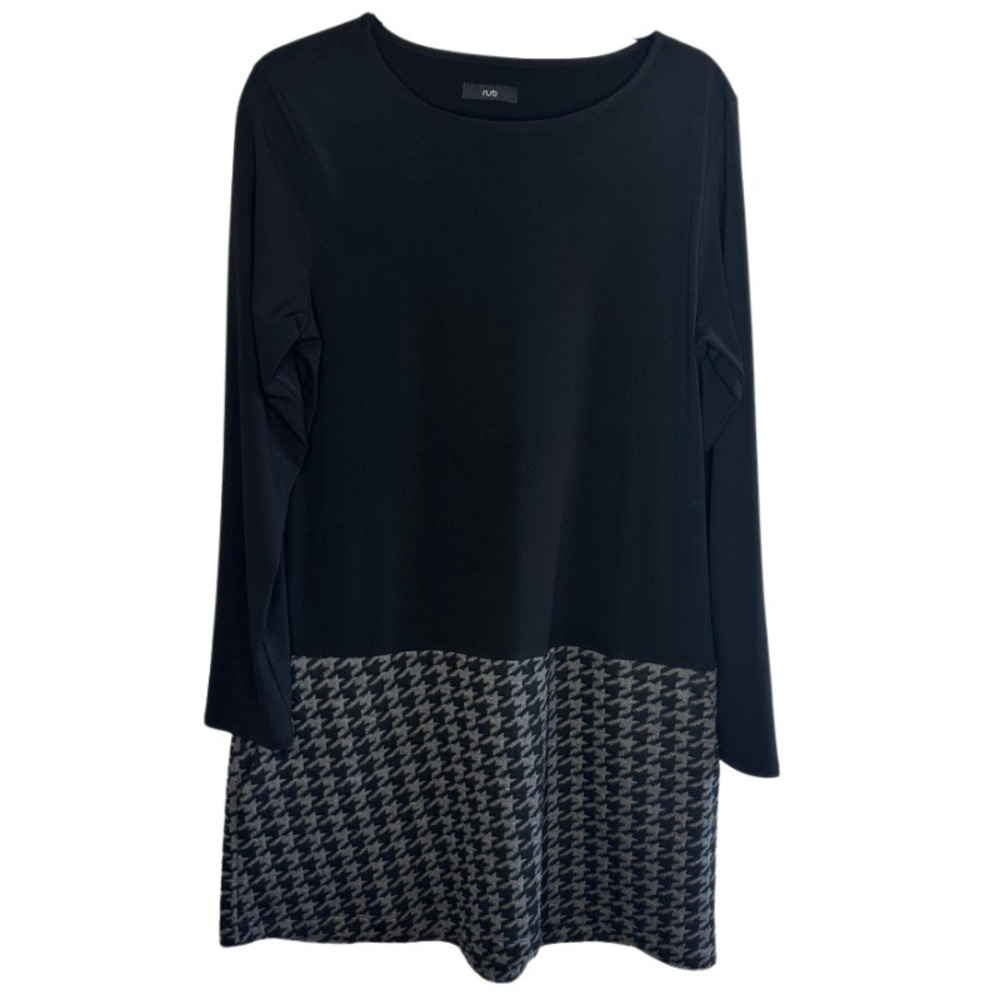 Ruti Long Sleeve Dress Size L Black Houndstooth Mini‎ Pockets